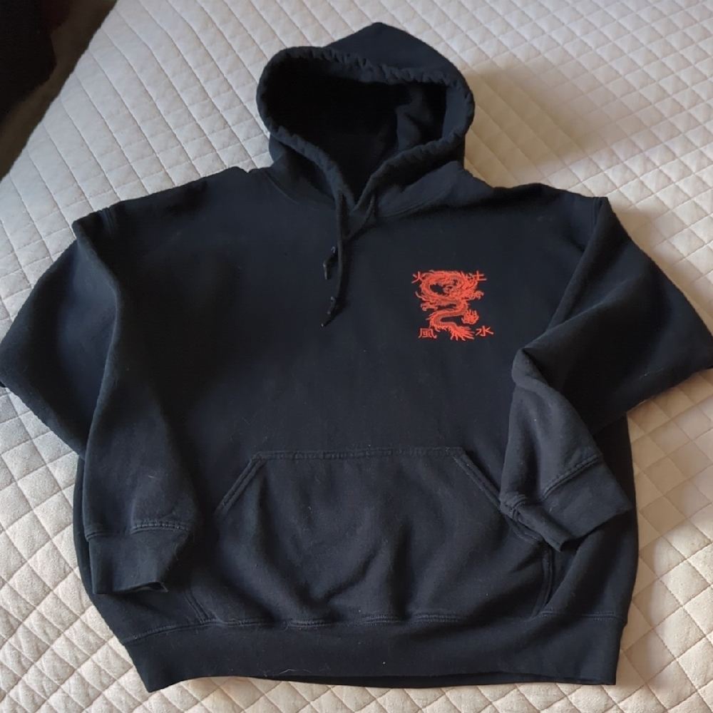 Black Hoodie with Red Dragon Chest Graphic - Unbranded